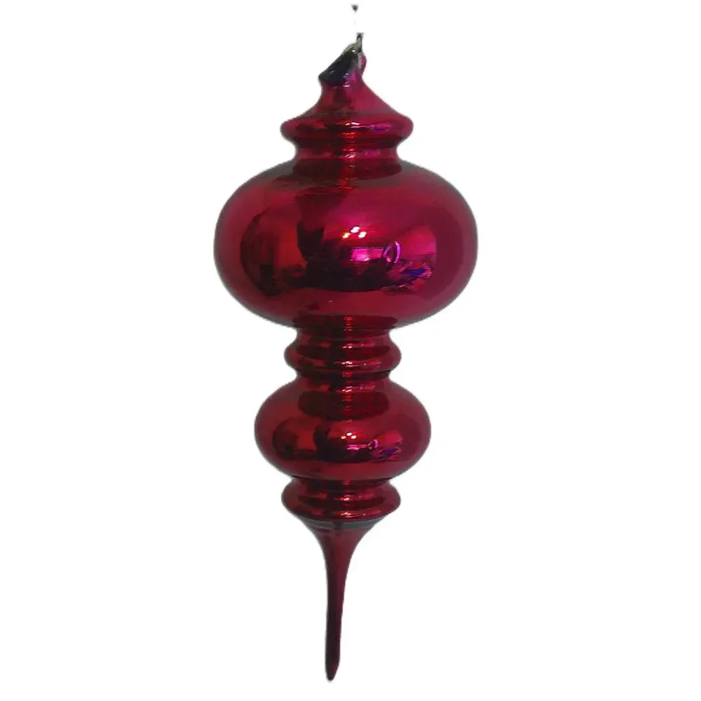 Vintage Dept 56 Red Mercury Glass Double Finial Christmas Ornament With Box